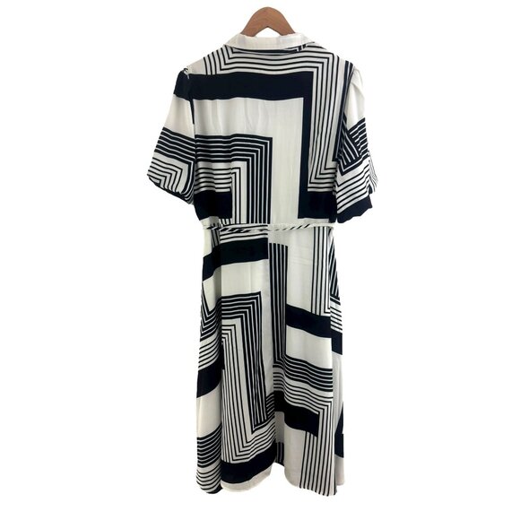 Nine West Black & White Print Satin Balloon Sleeve Midi Dress w/Tie Size XXL 20 - Picture 3 of 7